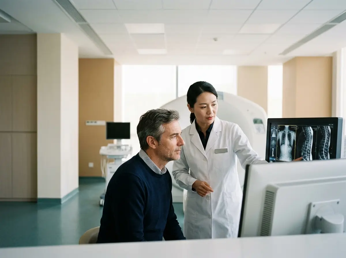 International patient reviewing medical imaging with a healthcare professional in China